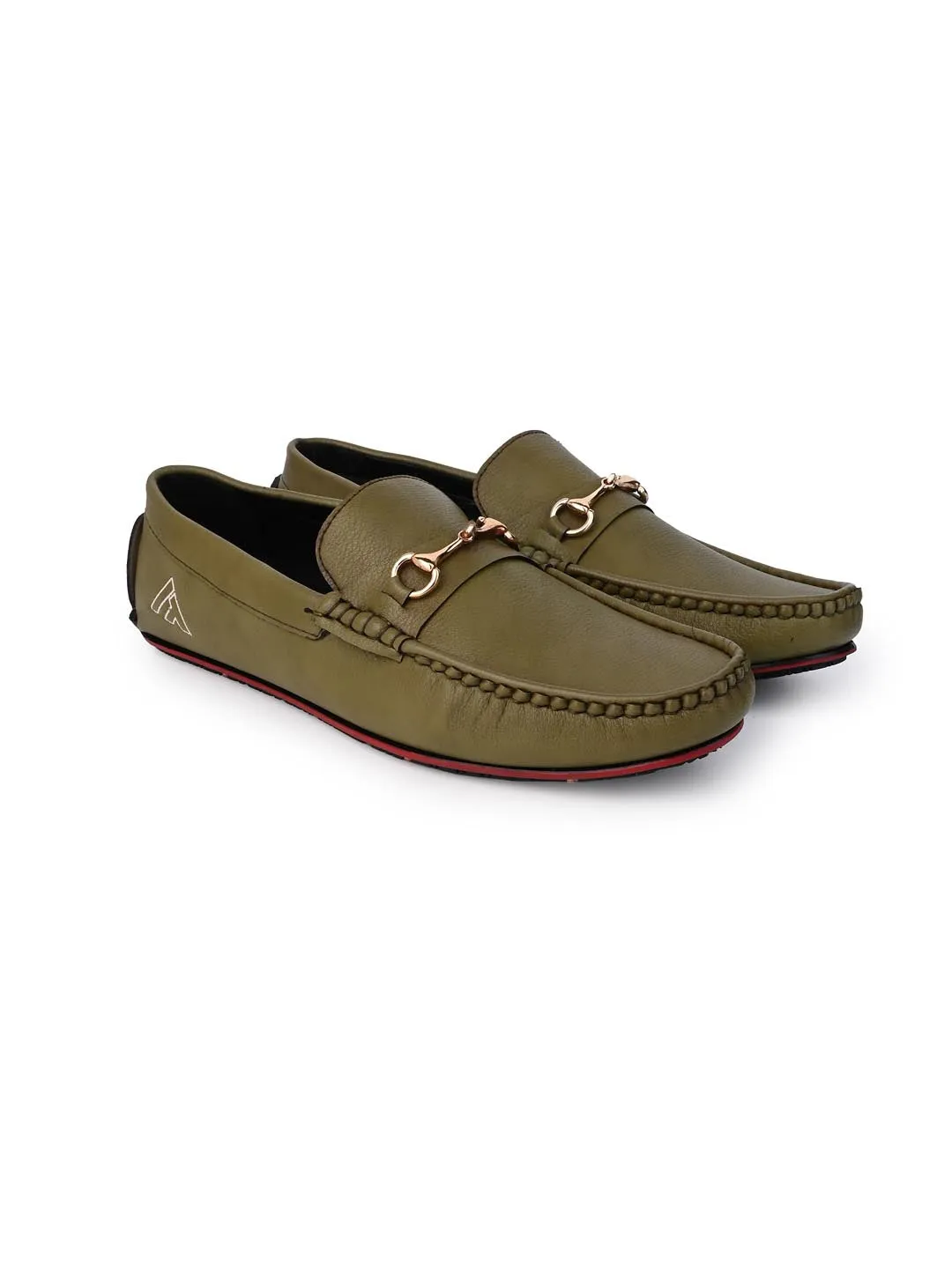 Alberto Torresi Tan Round Toe Loafers With Metal Accent