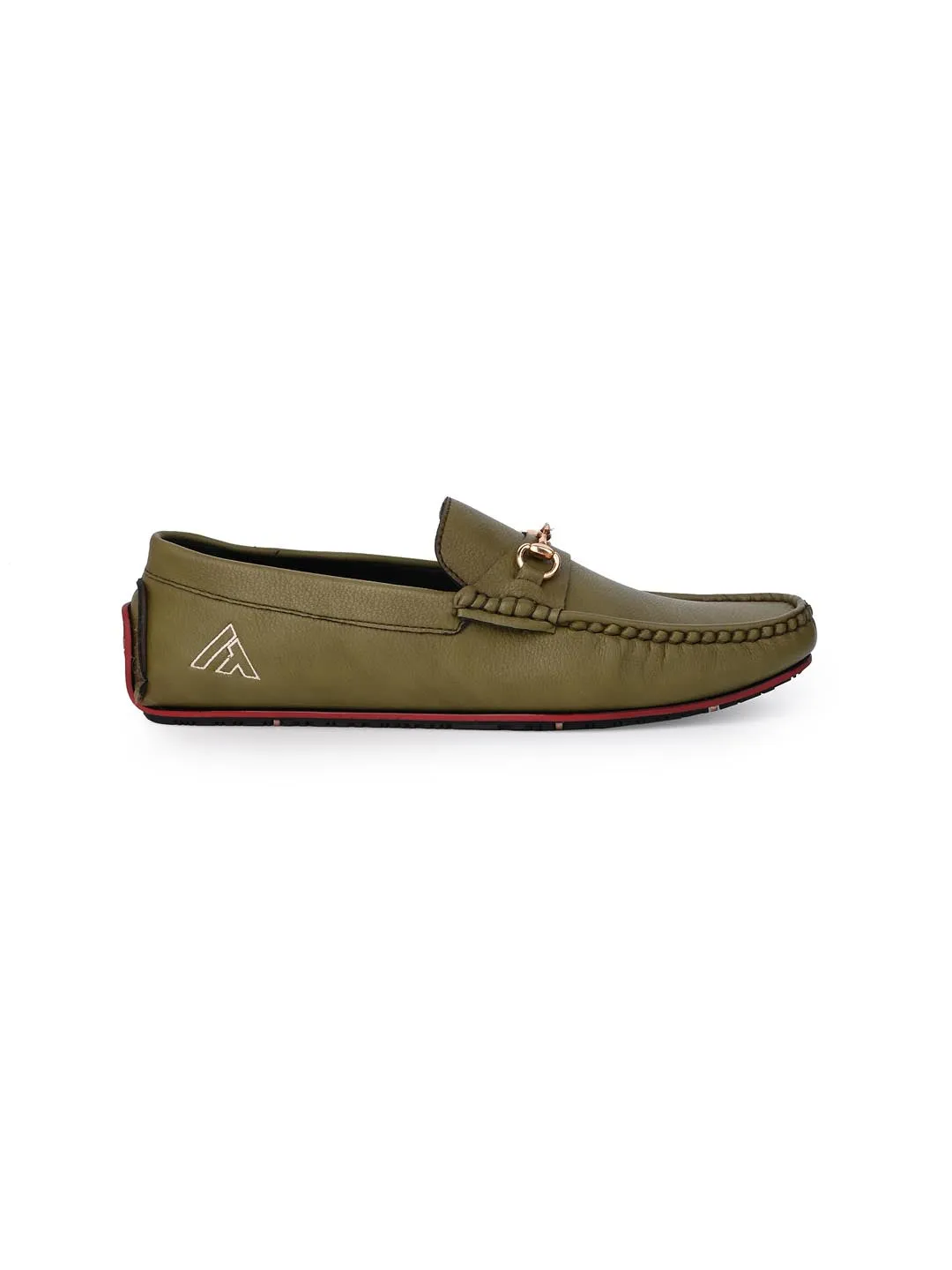 Alberto Torresi Tan Round Toe Loafers With Metal Accent