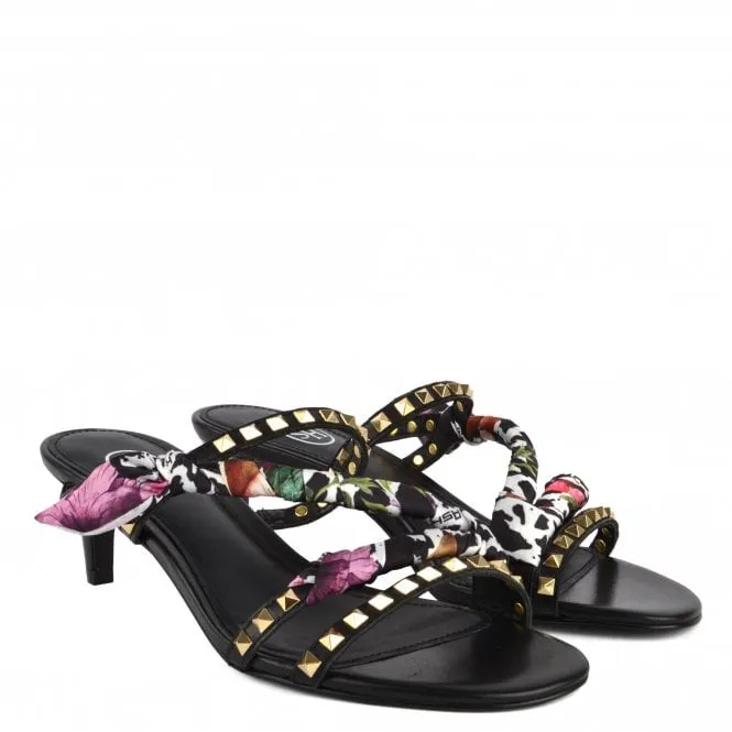 'Ash' Studded Black Kitten Heel Sandal