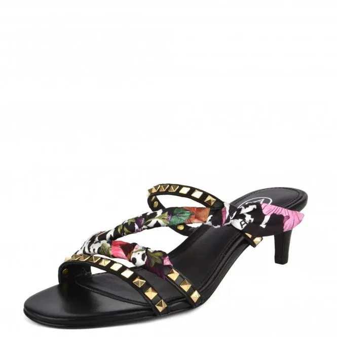 'Ash' Studded Black Kitten Heel Sandal