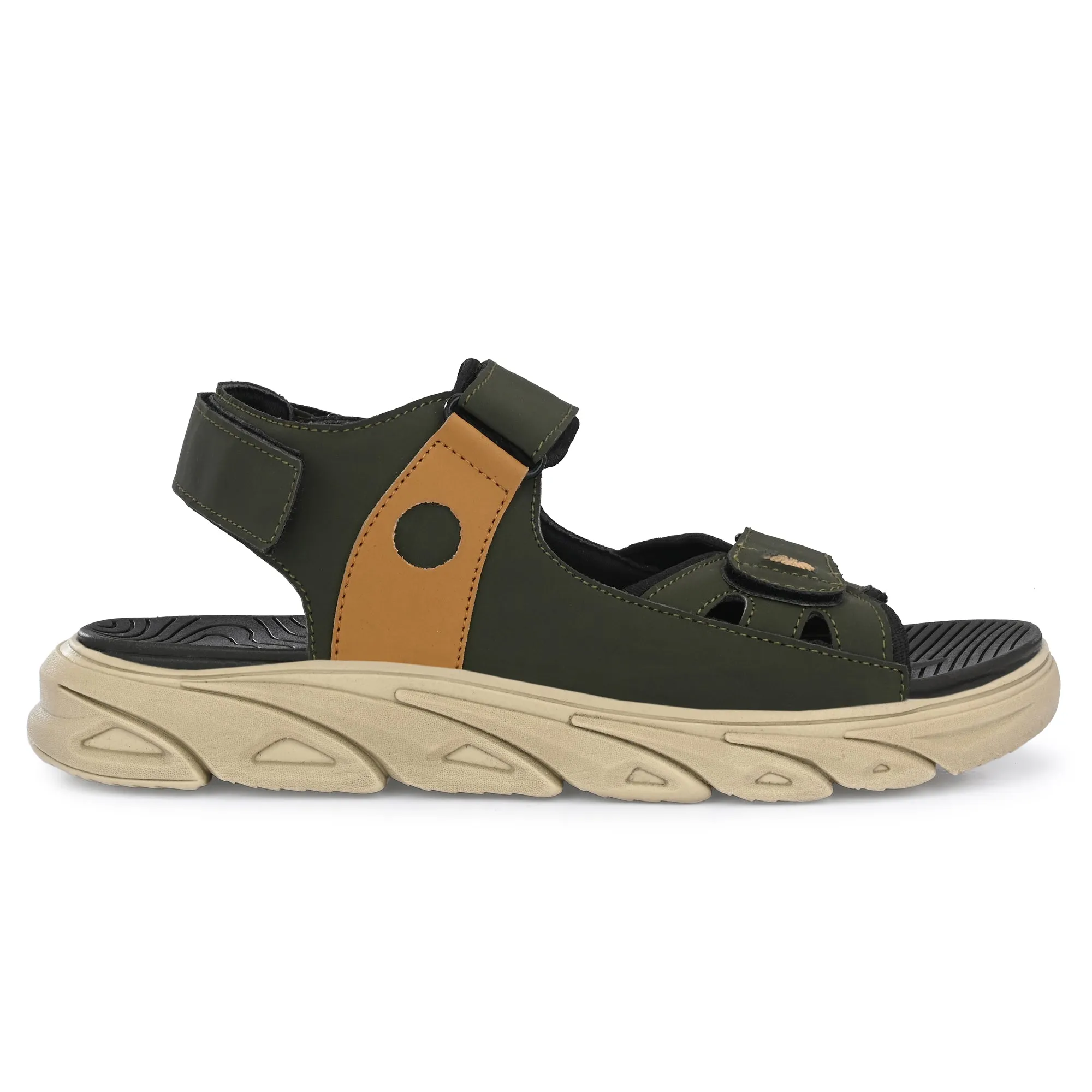 Attitudist Unisex Handcrafted Tan Strap Olive Casual Sandal