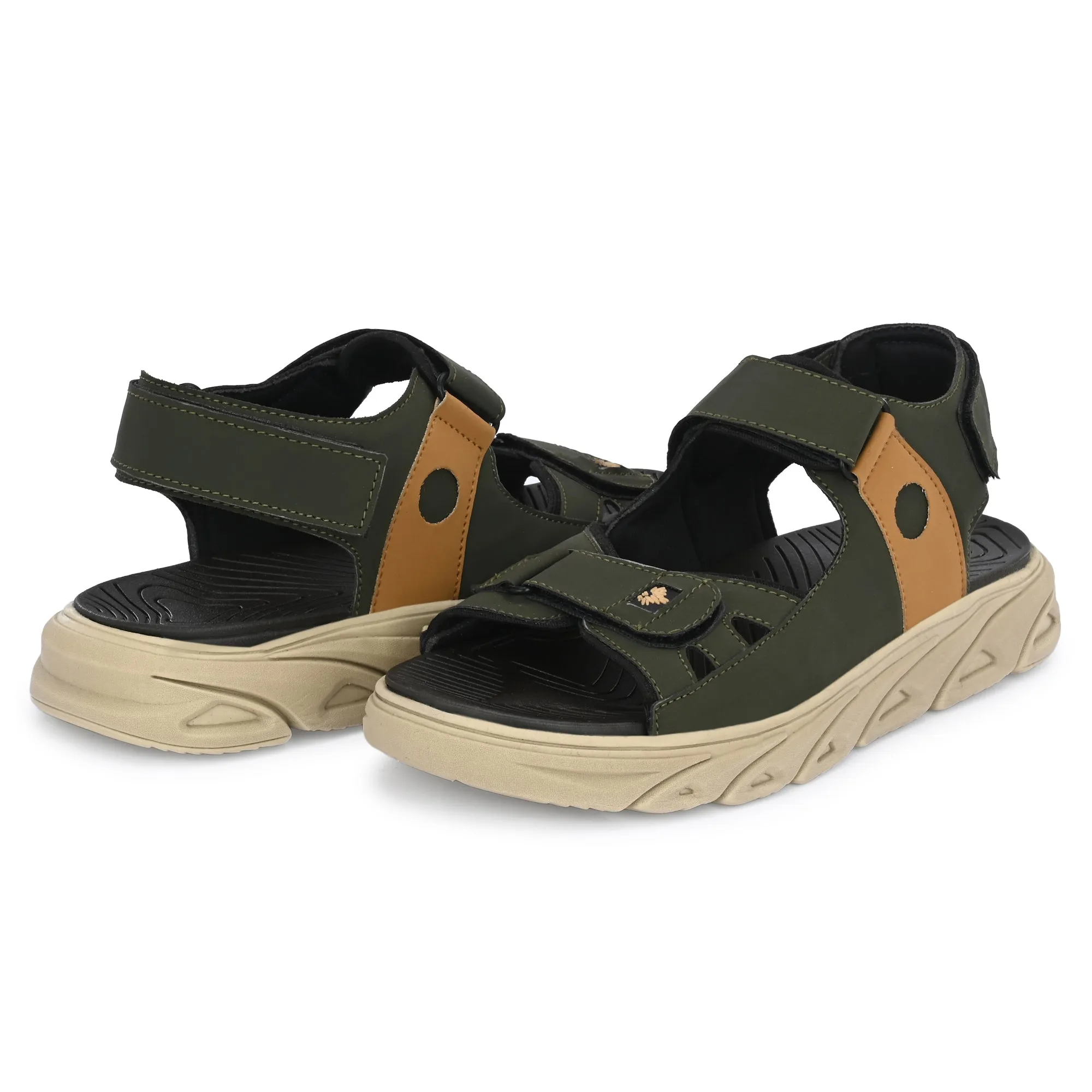 Attitudist Unisex Handcrafted Tan Strap Olive Casual Sandal