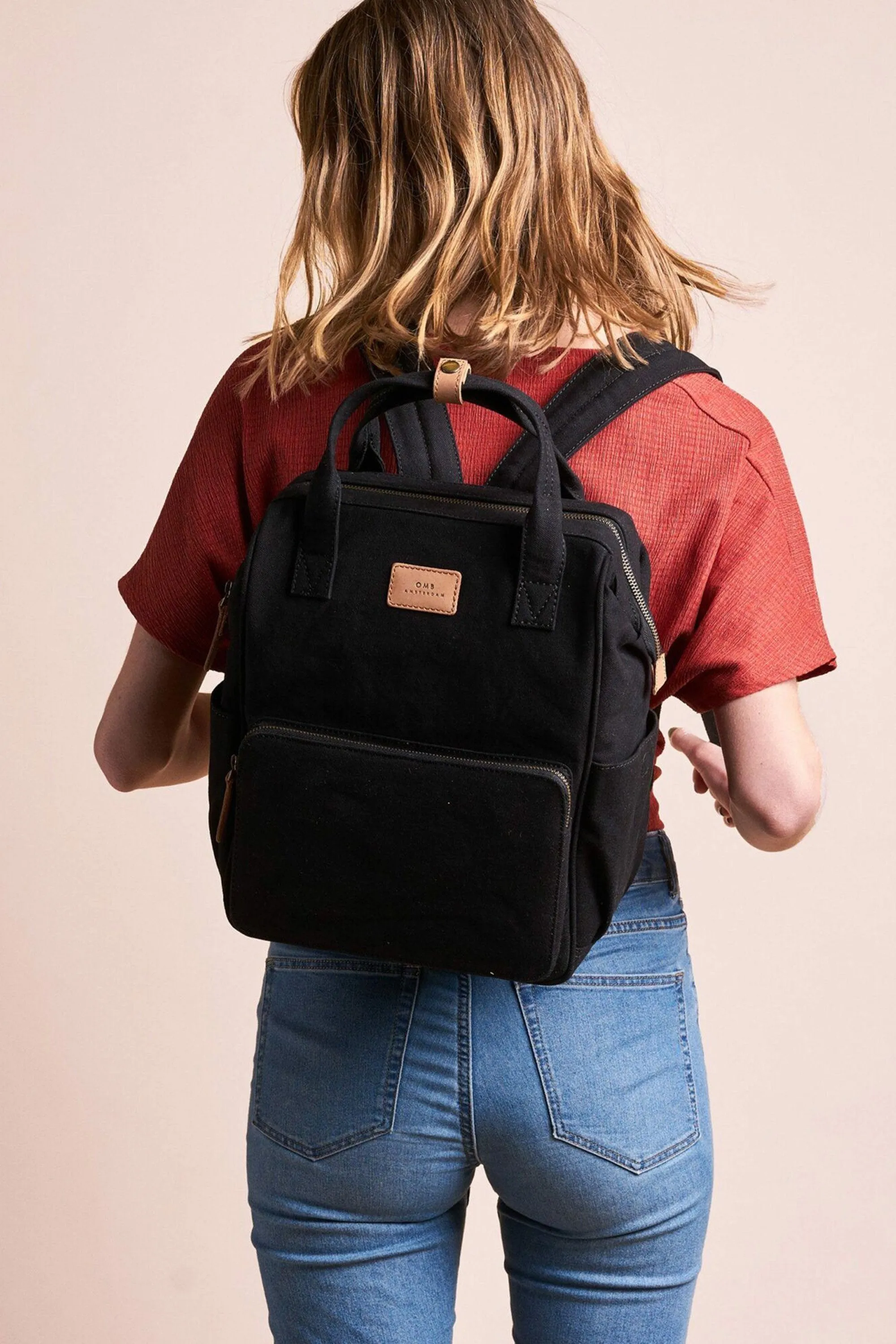 billie's backpack black canvas & leather