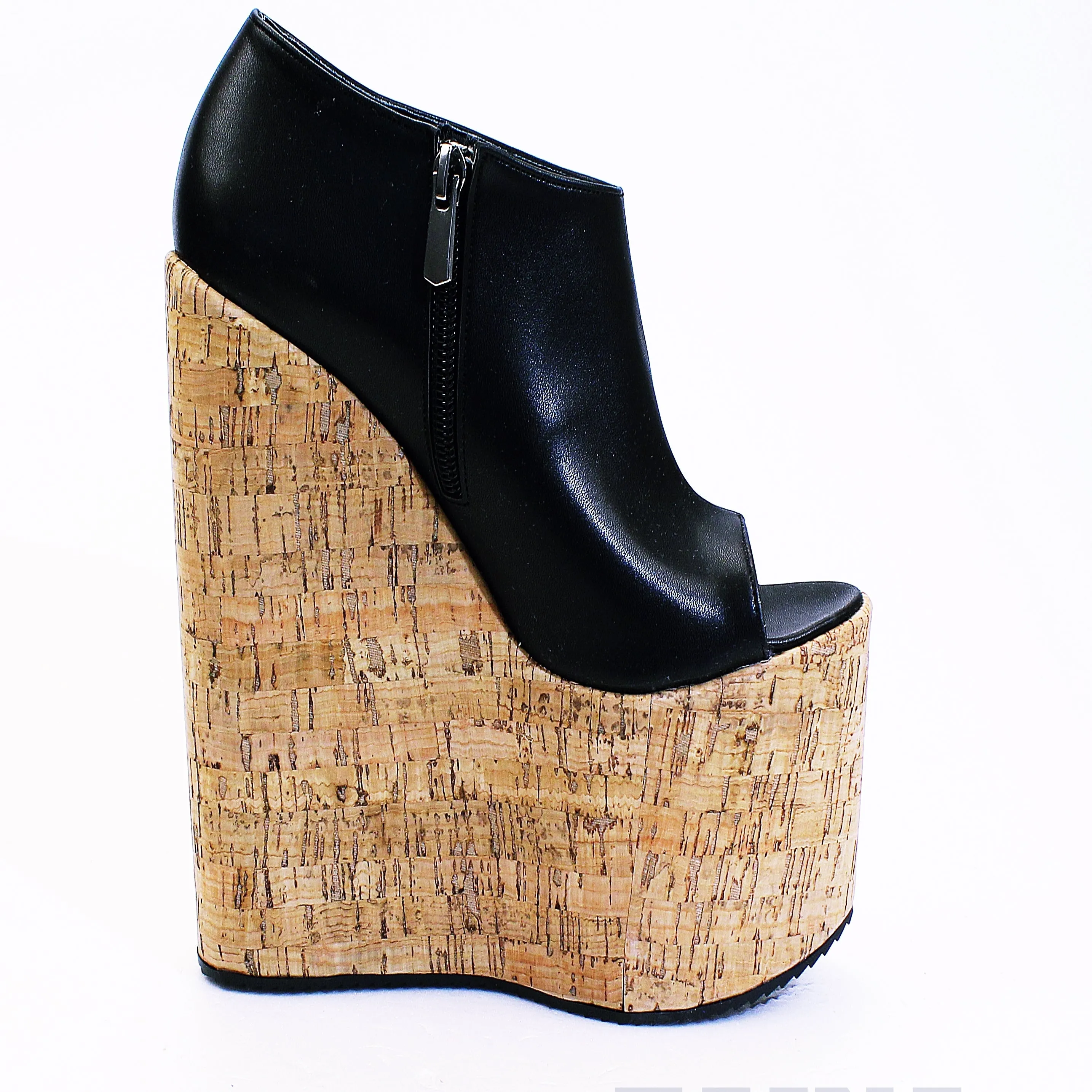 Black Platform Peep Toe High Heel Wedges