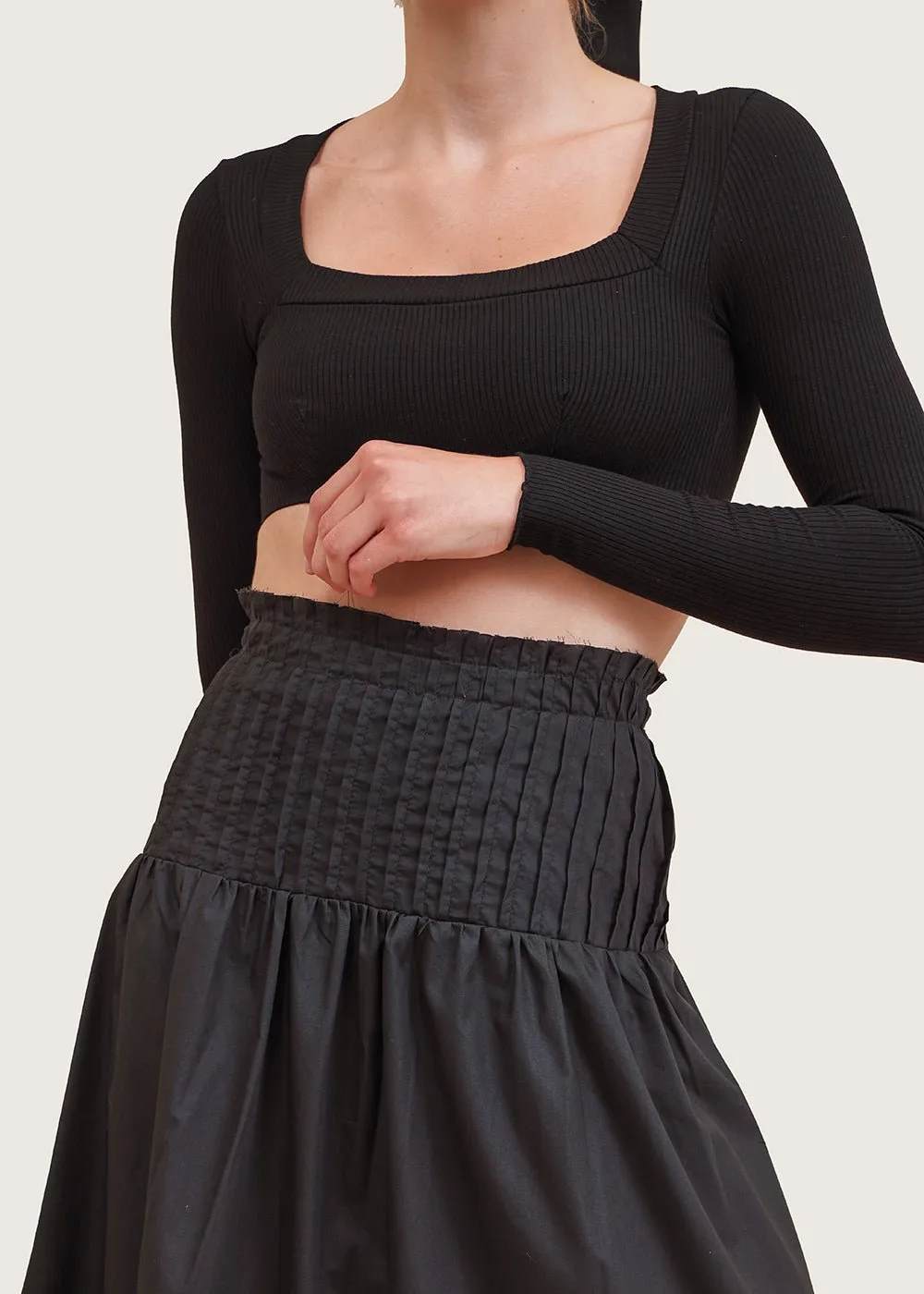 Black Tucked Drop Waist Skirt