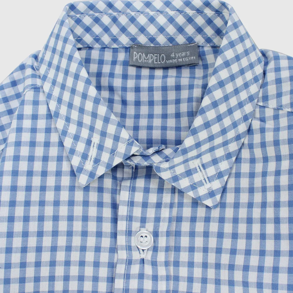 Blue Checkered Long-Sleeved Shirt