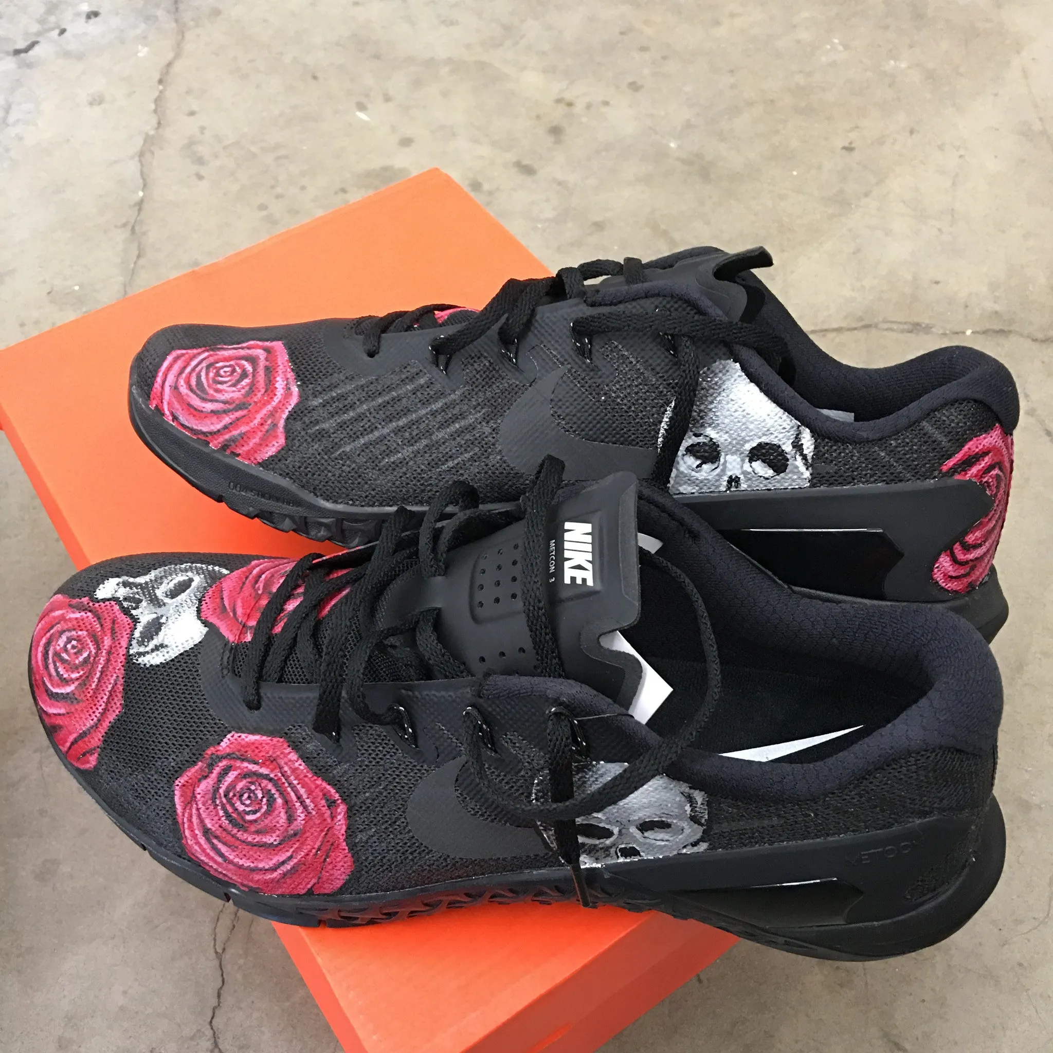 Custom Hand Painted Skull & Rose Nike Metcon Crossfit Shoe