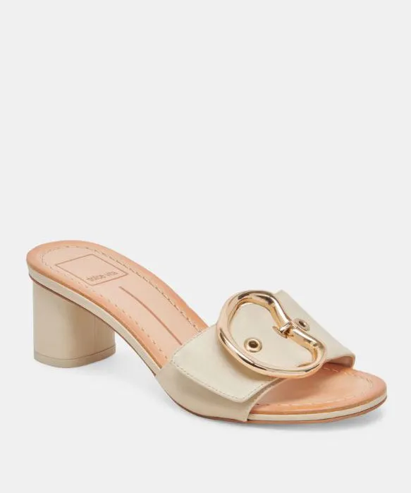 Dolce Vita Laika Block Heel Buckle Slides - Ivory Leather