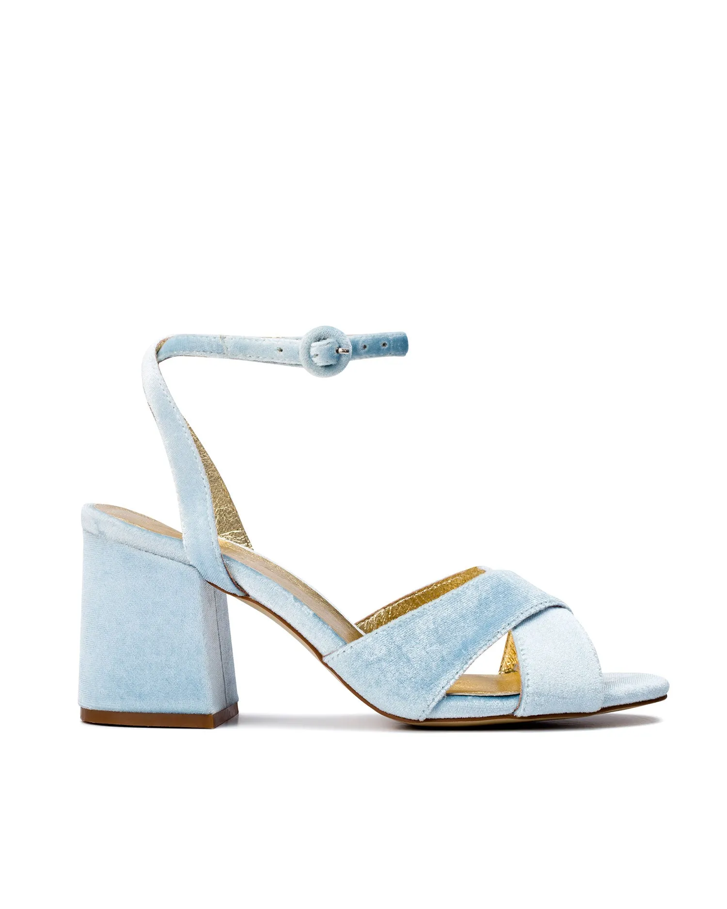 DOVE - BLUE VELVET BLOCK HEEL BRIDAL SHOES