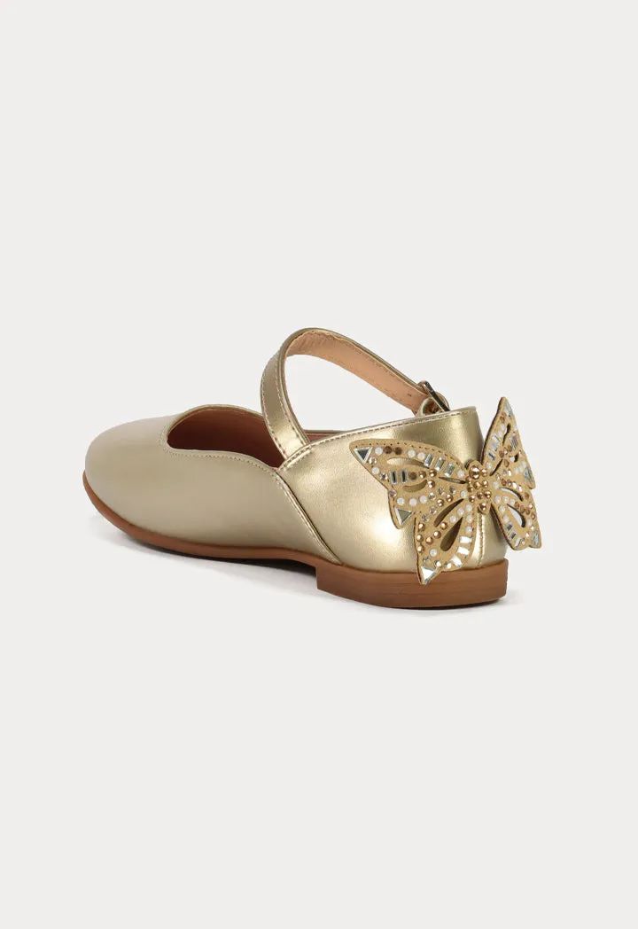 Heel Cap Butterfly Shiny Flat Shoes