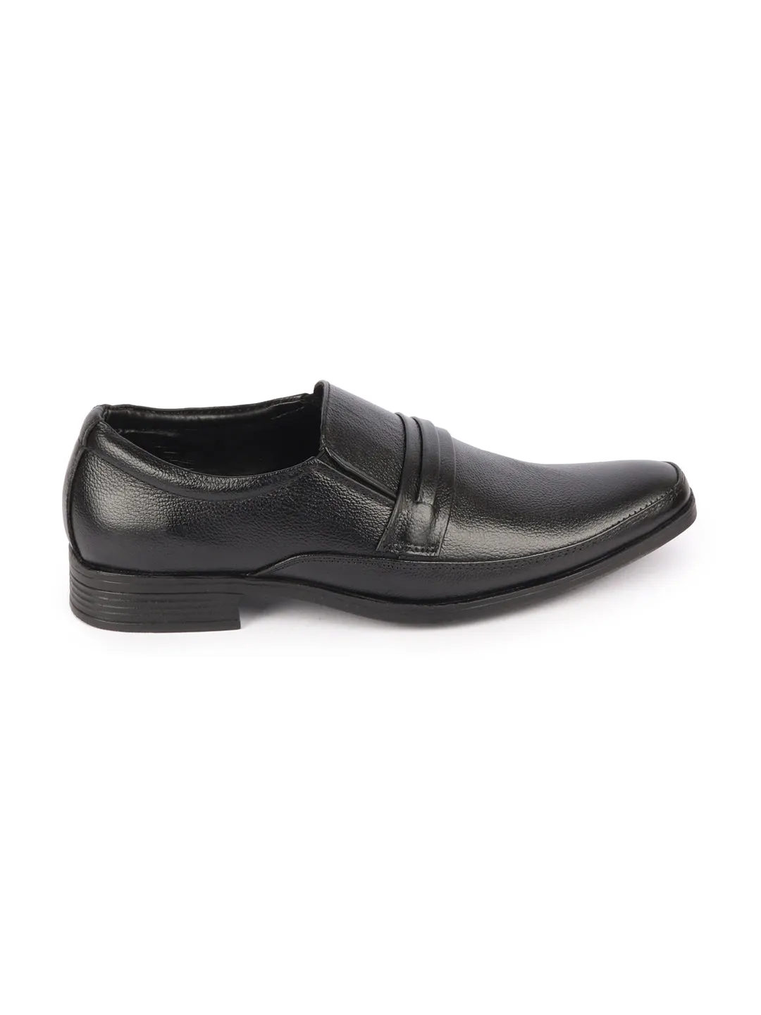 Men Black Genuine Leather Formal Office Work Round Toe Slip On Shoes with Comfort EVA Pad Insole