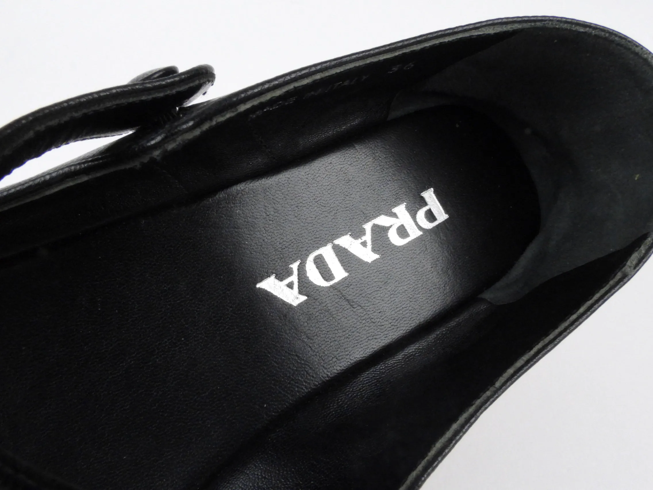 Prada Black Leather Mary Jane Espadrille Platform Shoes - 36 / 6