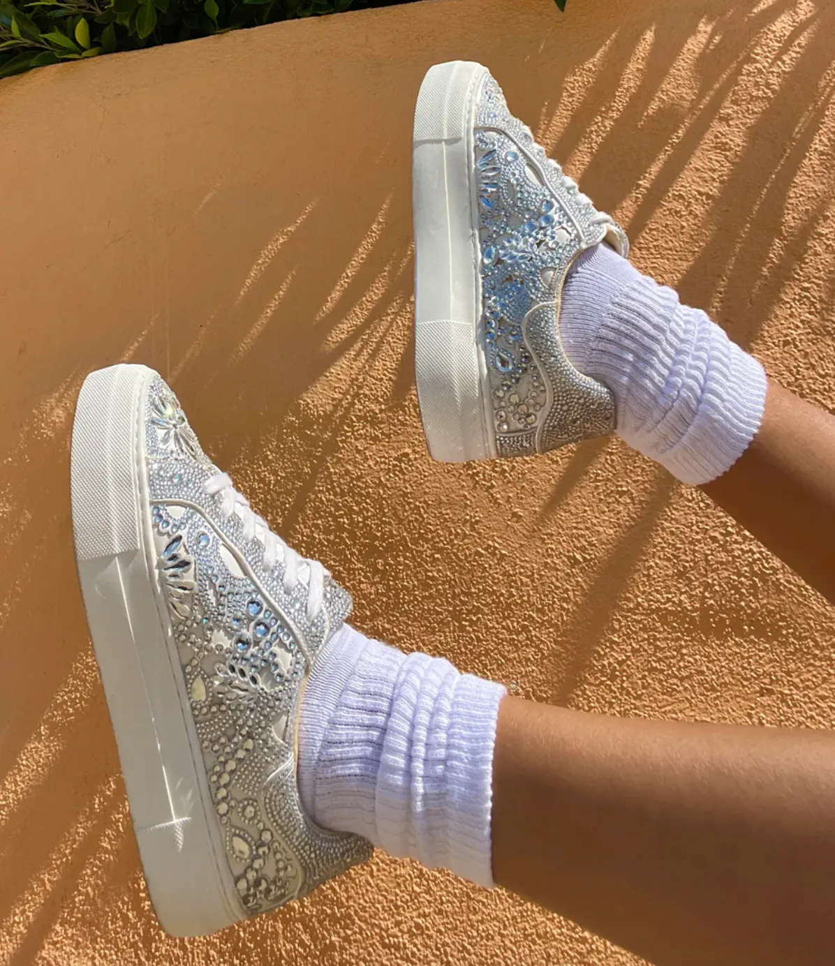 Reily Rhinestone Sneaker in White